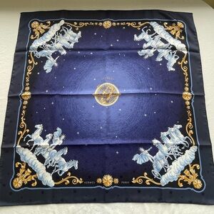 HERMES Black to Navy Cosmos Motif Scarf 90cm x 90cm